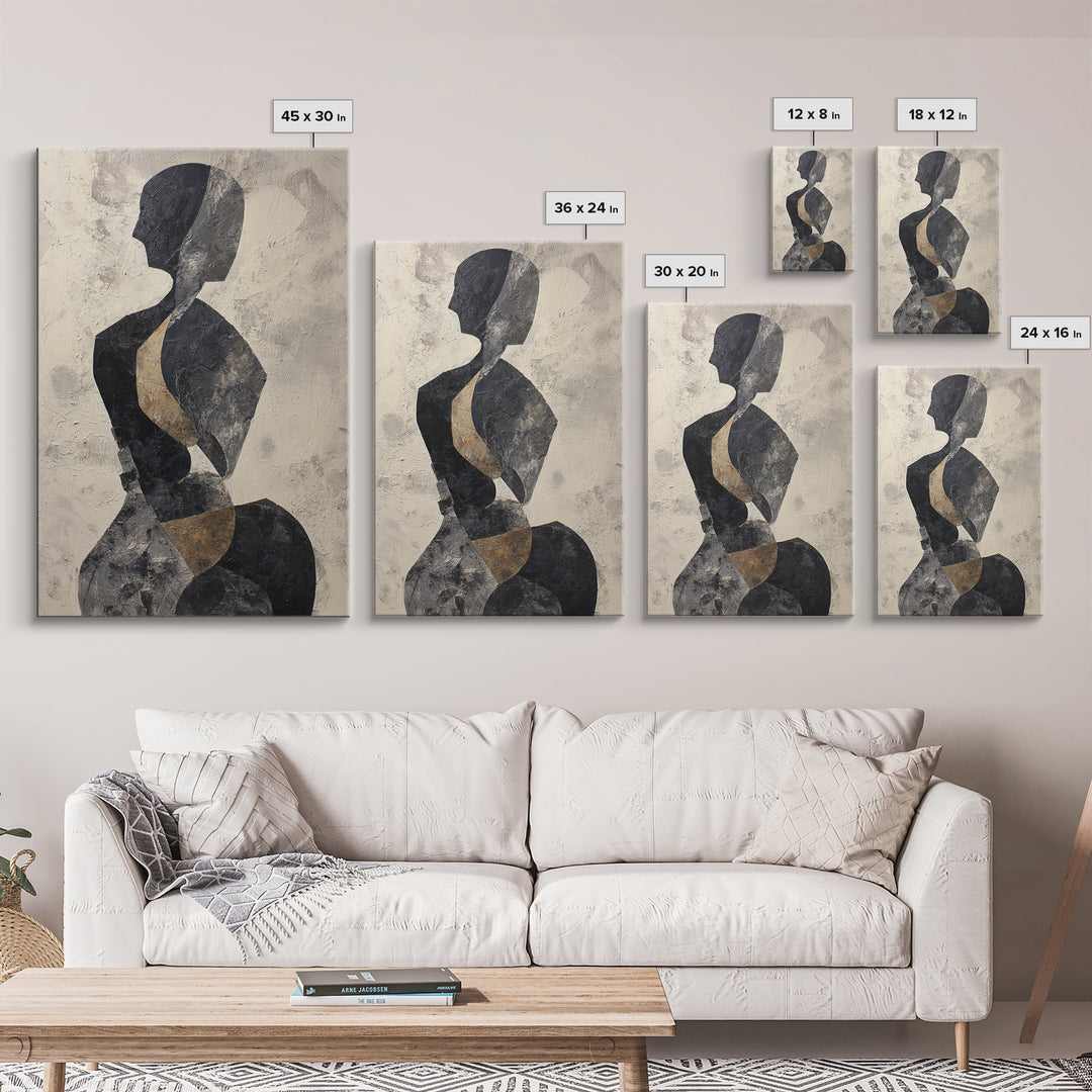 Simple Monochrome Figure Study Framed Canvas Print, Art, Black Art, Living Room Decor, Fine Art, Wall Decor, ART-2x3-44