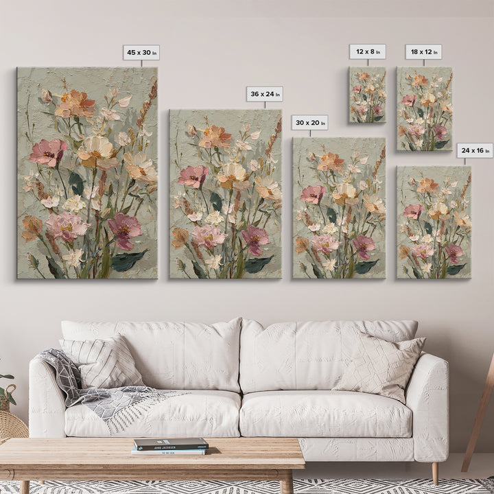 Painterly Meadow with Loose Impressionist Flowers Framed Canvas Print, Art, Neutral Decor, Living Room Decor, Fine Art, ART-2x3-47