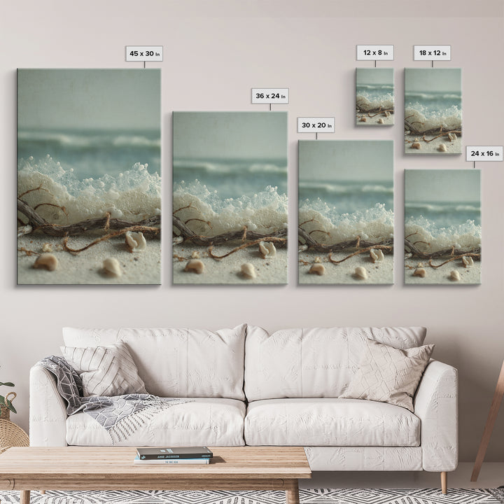 Dramatic Seascape with Foam and Storm Clouds Framed Canvas Print, Art, Prints Wall Art, Living Room Decor, Abstract Art, ART-2x3-56