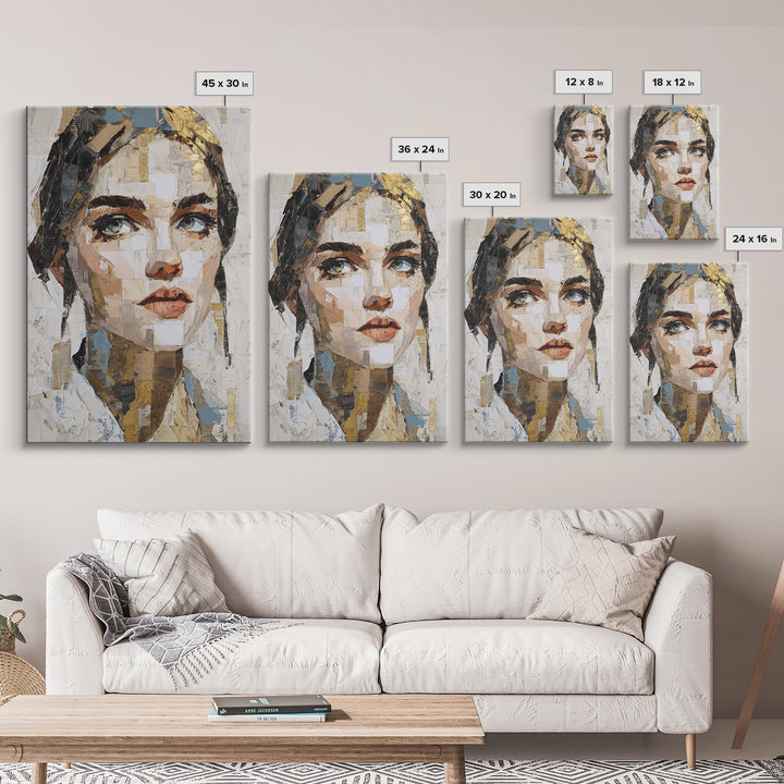 Expressive Portrait with Dramatic Light and Textured Framed Canvas Print, Art, Fine Art Print, Living Room Decor, Oil Painting, ART-2x3-60