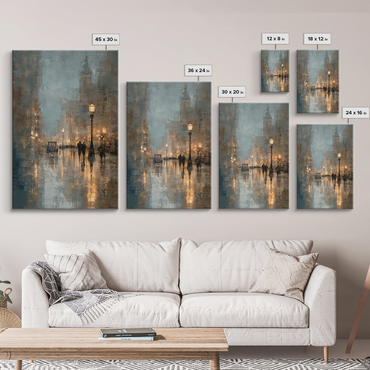 Moody City Scene Reflected Canvas Print, Art, Room Decor, Living Room Decor, Oil Painting, Art Commission, Digital Wall Art, ART-2x3-66