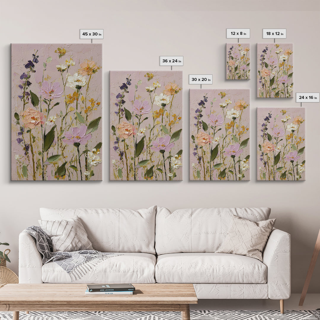 Painterly Meadow with Loose Impressionist Flowers Canvas Print, Art, Luxury Decor, Living Room Decor, Oil Painting, ART-2x3-71
