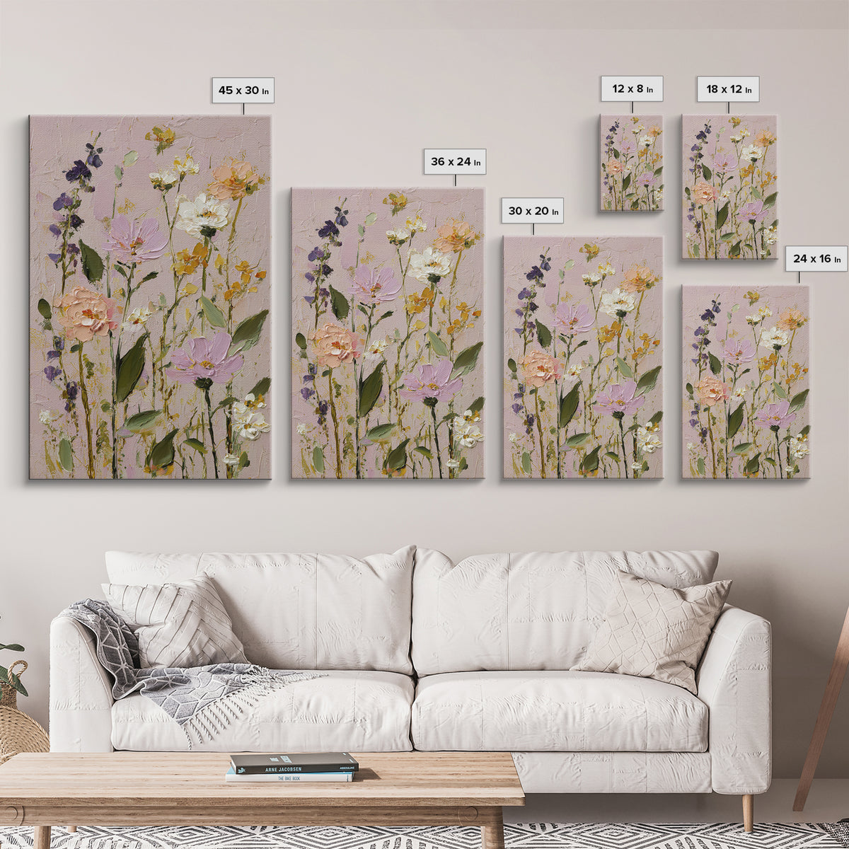 Painterly Meadow with Loose Impressionist Flowers Canvas Print, Art, Luxury Decor, Living Room Decor, Oil Painting, ART-2x3-71