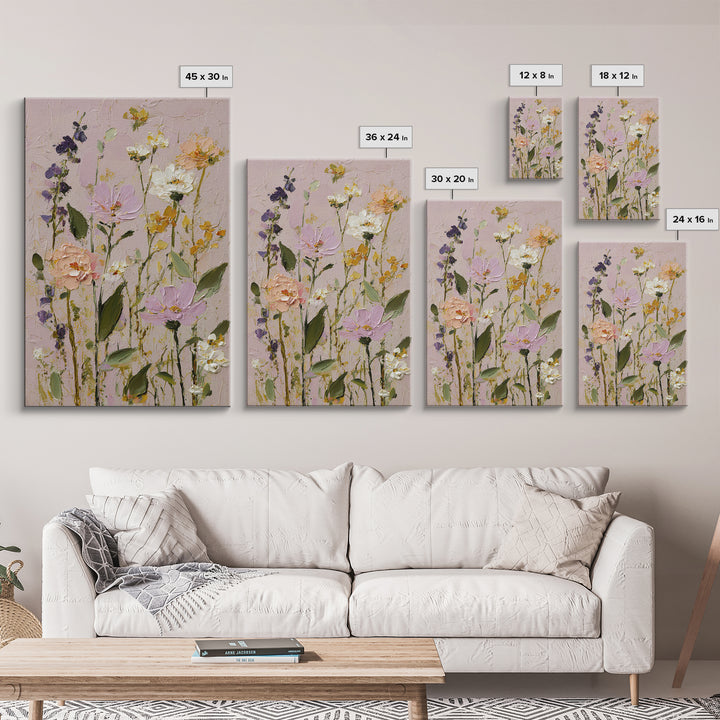 Painterly Meadow with Loose Impressionist Flowers Canvas Print, Art, Luxury Decor, Living Room Decor, Oil Painting, ART-2x3-71