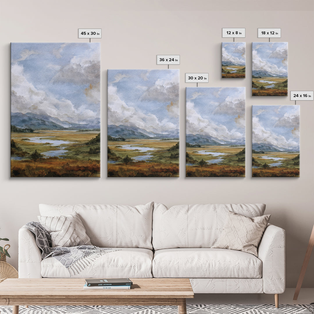 Quiet Mountain Scene Framed Canvas Print, Art, Digital Art, Living Room Decor, Fine Art, Abstract Art, Canvas Art, ART-2x3-73