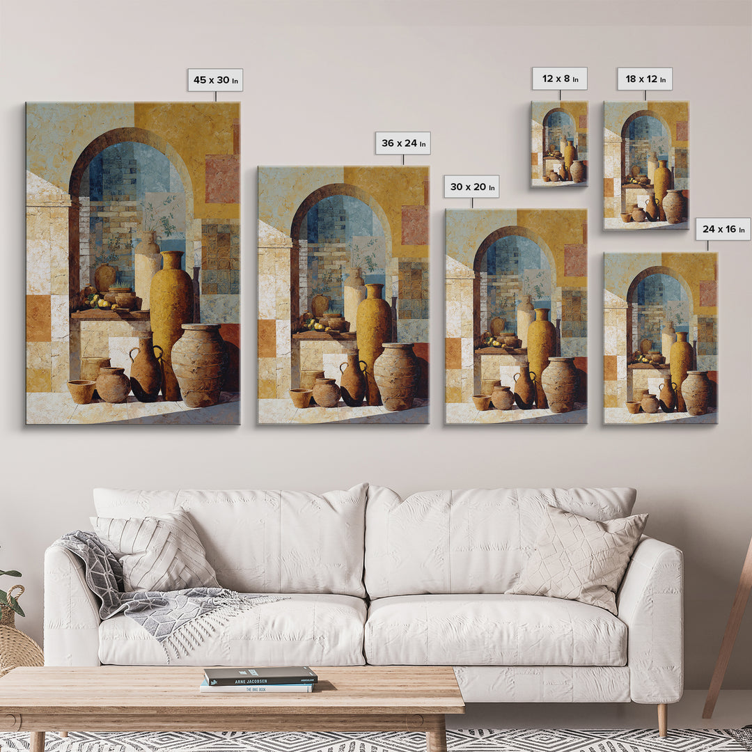 Architectural Archway in Warm Mediterranean Light Framed Canvas Print, Art, Minimalist Decor, Living Room Decor, Fine Art, ART-2x3-78