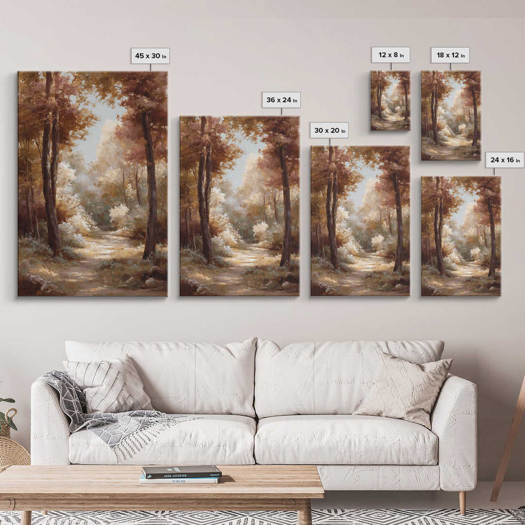 Woodland Path with Golden Autumn Atmosphere Canvas Print, Art, Fine Art Print, Living Room Decor, Fine Art, Digital Art, ART-2x3-79