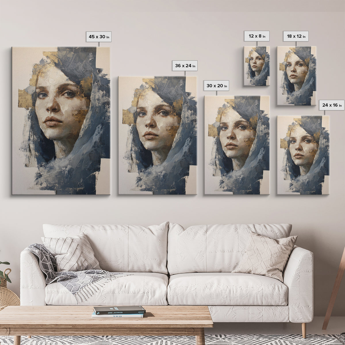 Expressive Portrait with Dramatic Light and Textured Framed Canvas Print, Art, Art Nouveau, Living Room Decor, Fine Art, ART-2x3-84