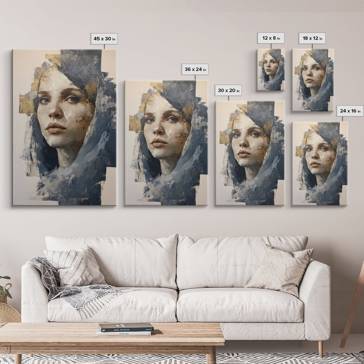 Expressive Portrait with Dramatic Light and Textured Framed Canvas Print, Art, Art Nouveau, Living Room Decor, Fine Art, ART-2x3-84