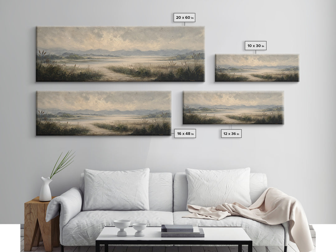 Classic Landscape with Winding River and Atmospheric Canvas Print, Art, Gallery Decor, Living Room Decor, Fine Art, ART-3x1-19