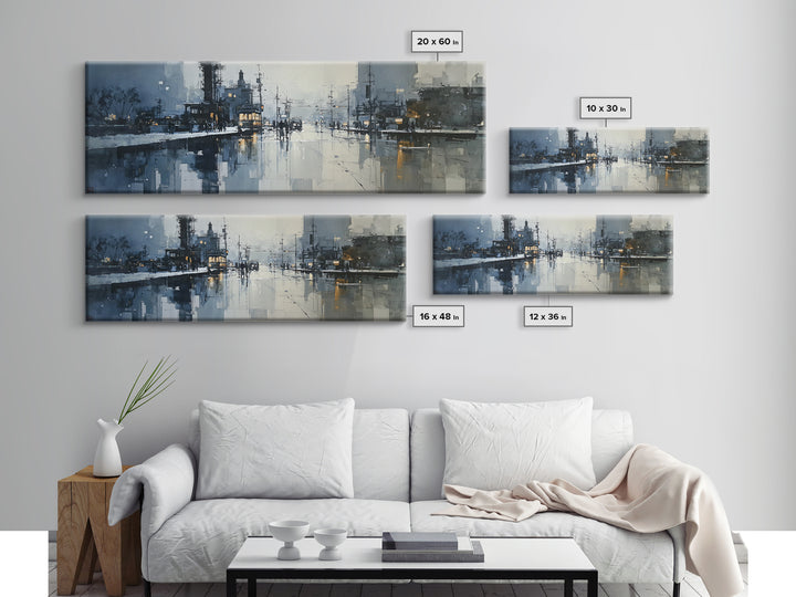 Moody City Scene Reflected Framed Canvas Print, Art, Wall Art, Living Room Decor, Fine Art, Original Art, Art Nouveau, ART-3x1-2