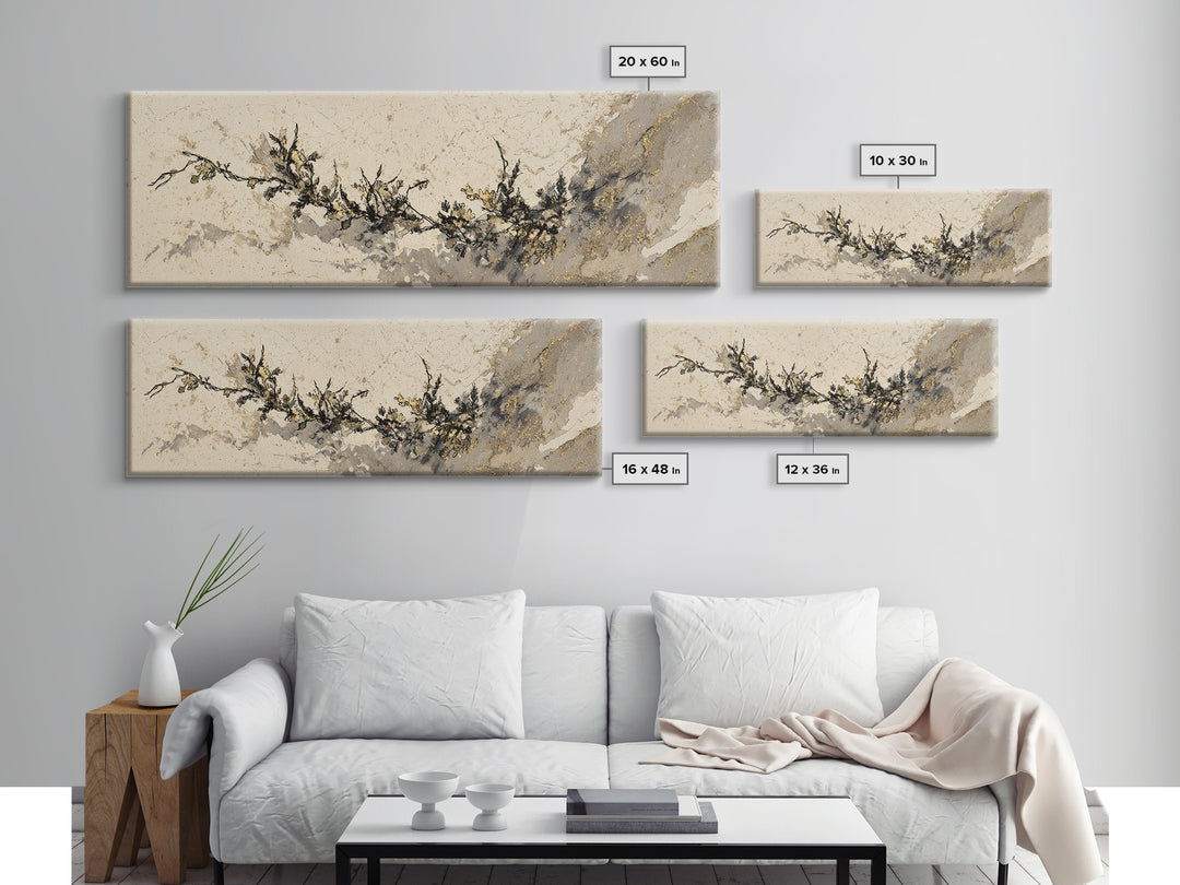 Minimal Botanical Ink Drawing on Handmade Paper Canvas Print, Art, Art Deco, Living Room Decor, Fine Art, Printable Art, ART-3x1-21