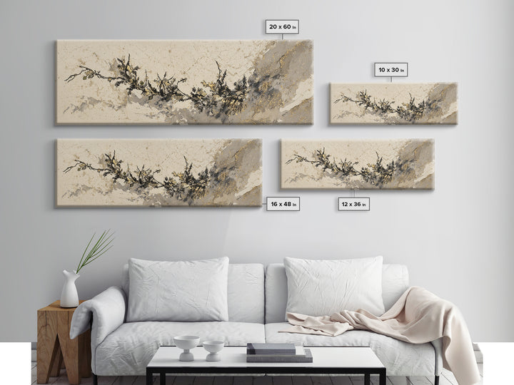 Minimal Botanical Ink Drawing on Handmade Paper Canvas Print, Art, Art Deco, Living Room Decor, Fine Art, Printable Art, ART-3x1-21