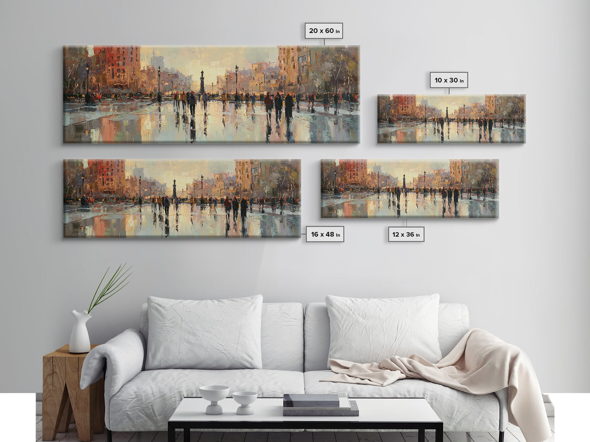 Moody City Scene Reflected Canvas Print, Art, Wall Art Prints, Living Room Decor, Watercolor Art, Ai Art, Textured Wall Art, ART-3x1-26