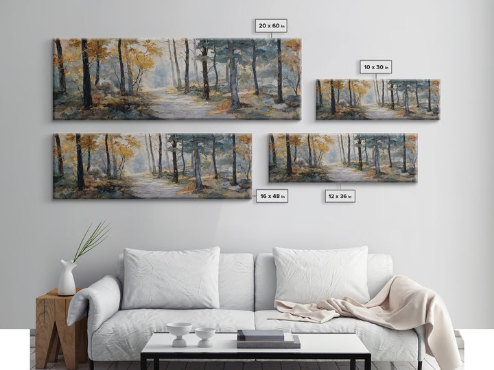 Woodland Path with Golden Autumn Atmosphere Canvas Print, Art, Home Decor, Living Room Decor, Fine Art, Minimalist Decor, ART-3x1-39