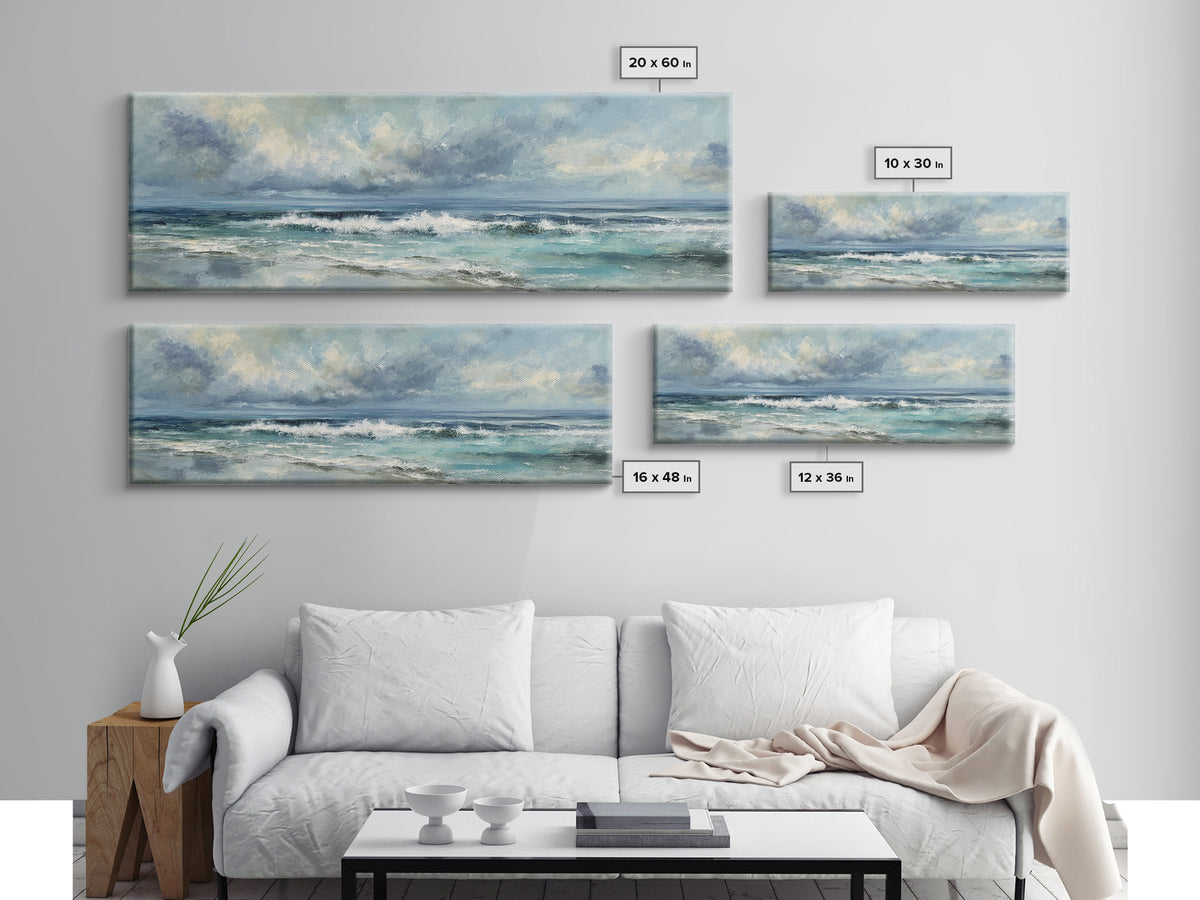 Dramatic Seascape with Foam and Storm Clouds Canvas Print, Art, Horizontal Wall Art, Living Room Decor, Fine Art, ART-3x1-40