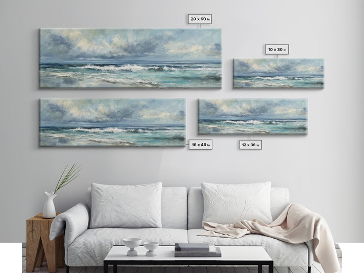 Dramatic Seascape with Foam and Storm Clouds Canvas Print, Art, Horizontal Wall Art, Living Room Decor, Fine Art, ART-3x1-40