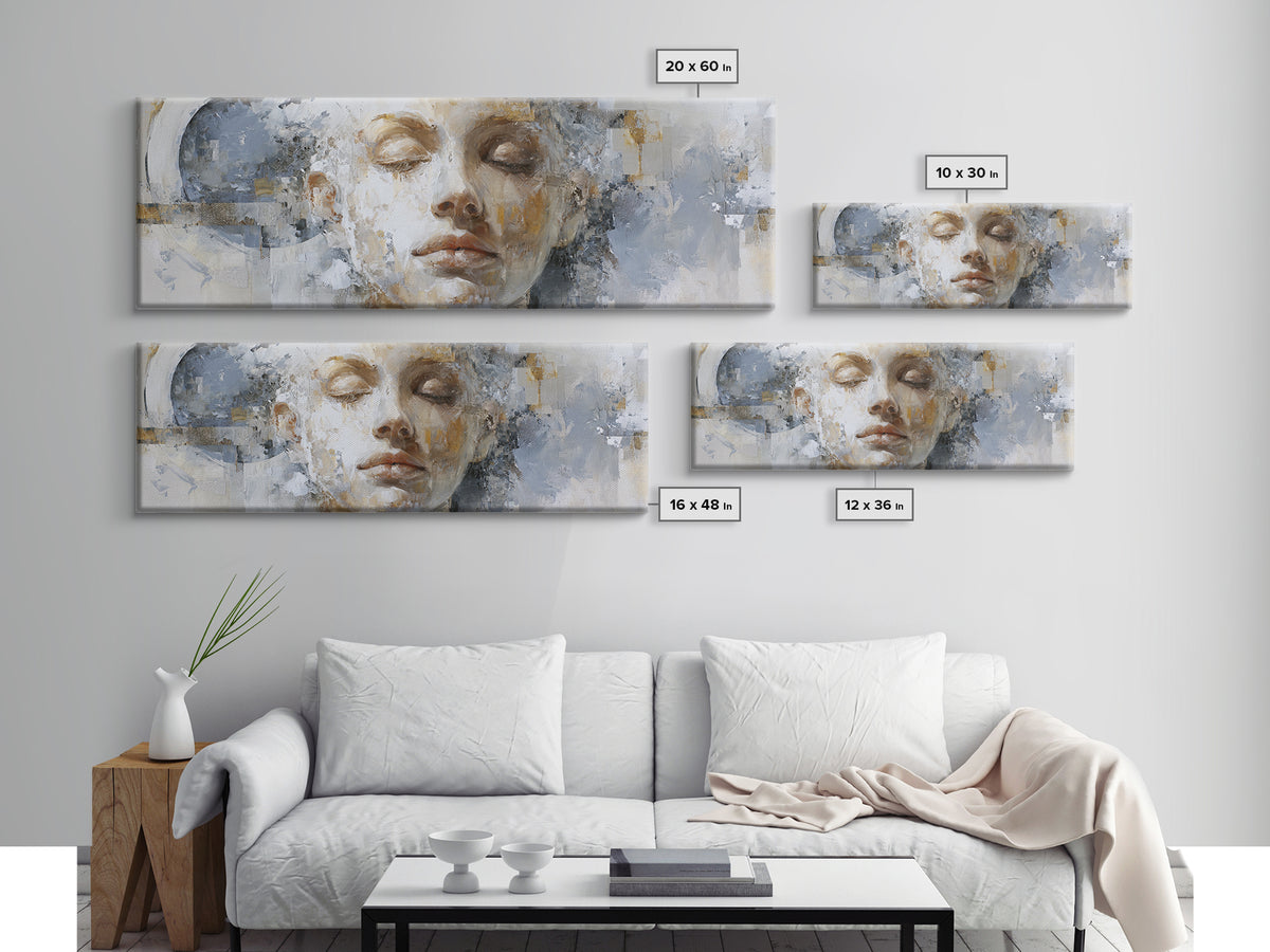 Expressive Portrait with Dramatic Light and Textured Framed Canvas Print, Art, Home Decor, Living Room Decor, Fine Art, ART-3x1-44