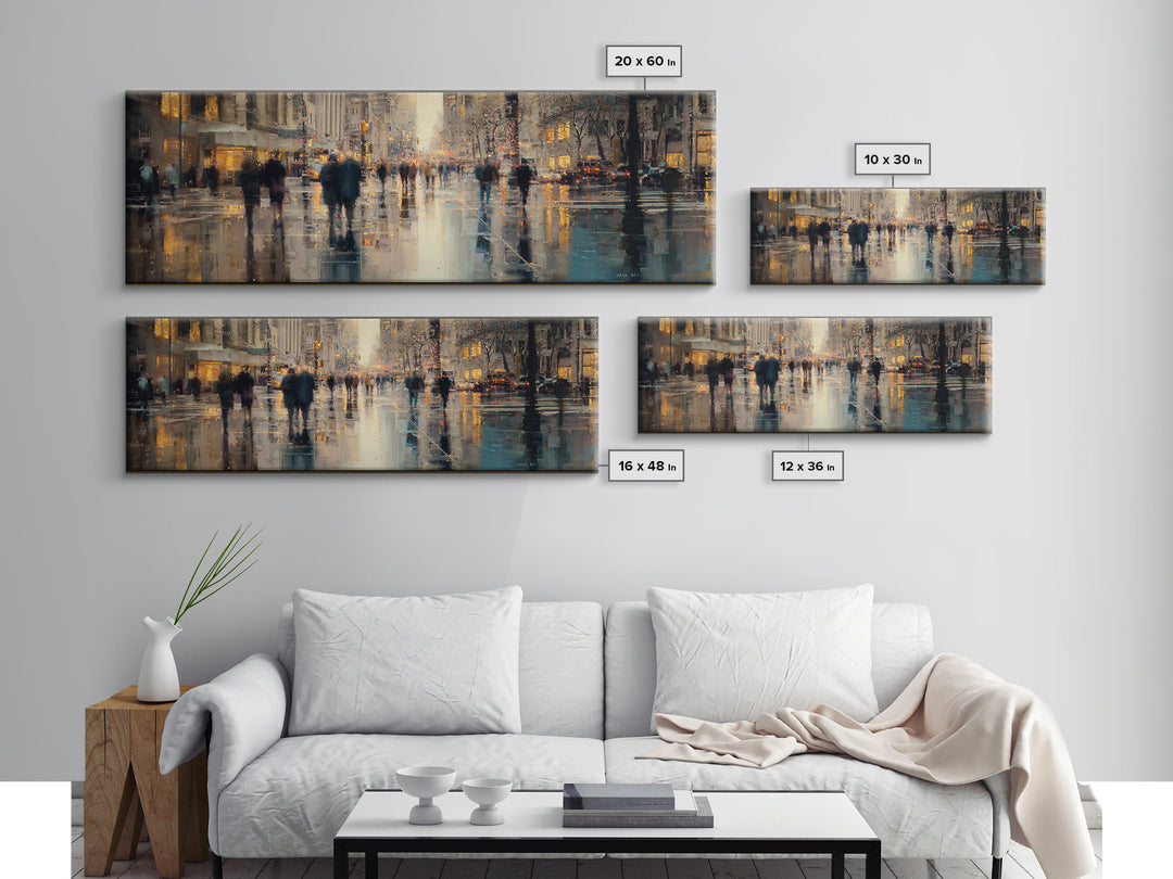 Moody City Scene Reflected Canvas Print, Art, Wall Art Prints, Living Room Decor, Watercolor Art, Ai Art, Textured Wall Art, ART-3x1-50
