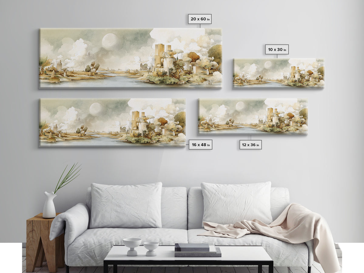 Surreal Dream Landscape Framed Canvas Print, Art, Wall Art, Living Room Decor, Oil Painting, Original Art, Art Nouveau, ART-3x1-51
