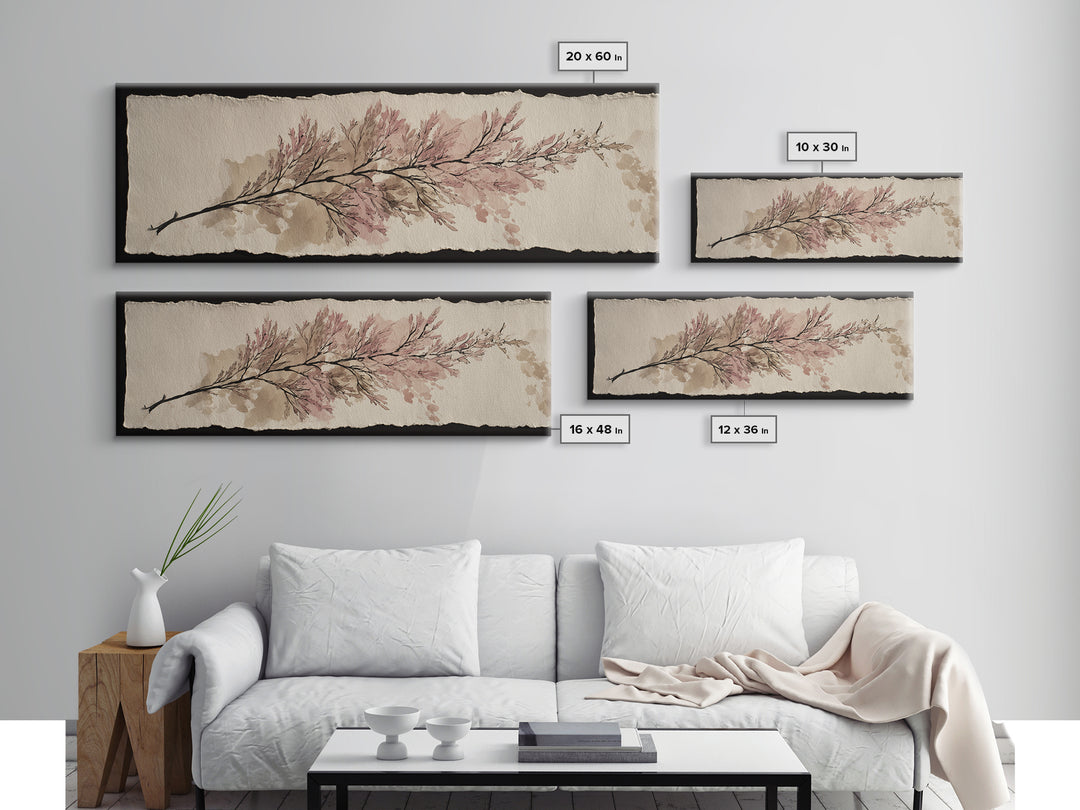 Minimal Botanical Ink Drawing on Handmade Paper Framed Canvas Print, Art, Canvas Art, Living Room Decor, Fine Art, ART-3x1-69