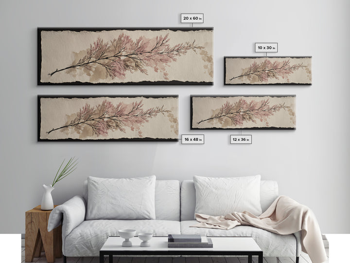 Minimal Botanical Ink Drawing on Handmade Paper Framed Canvas Print, Art, Canvas Art, Living Room Decor, Fine Art, ART-3x1-69