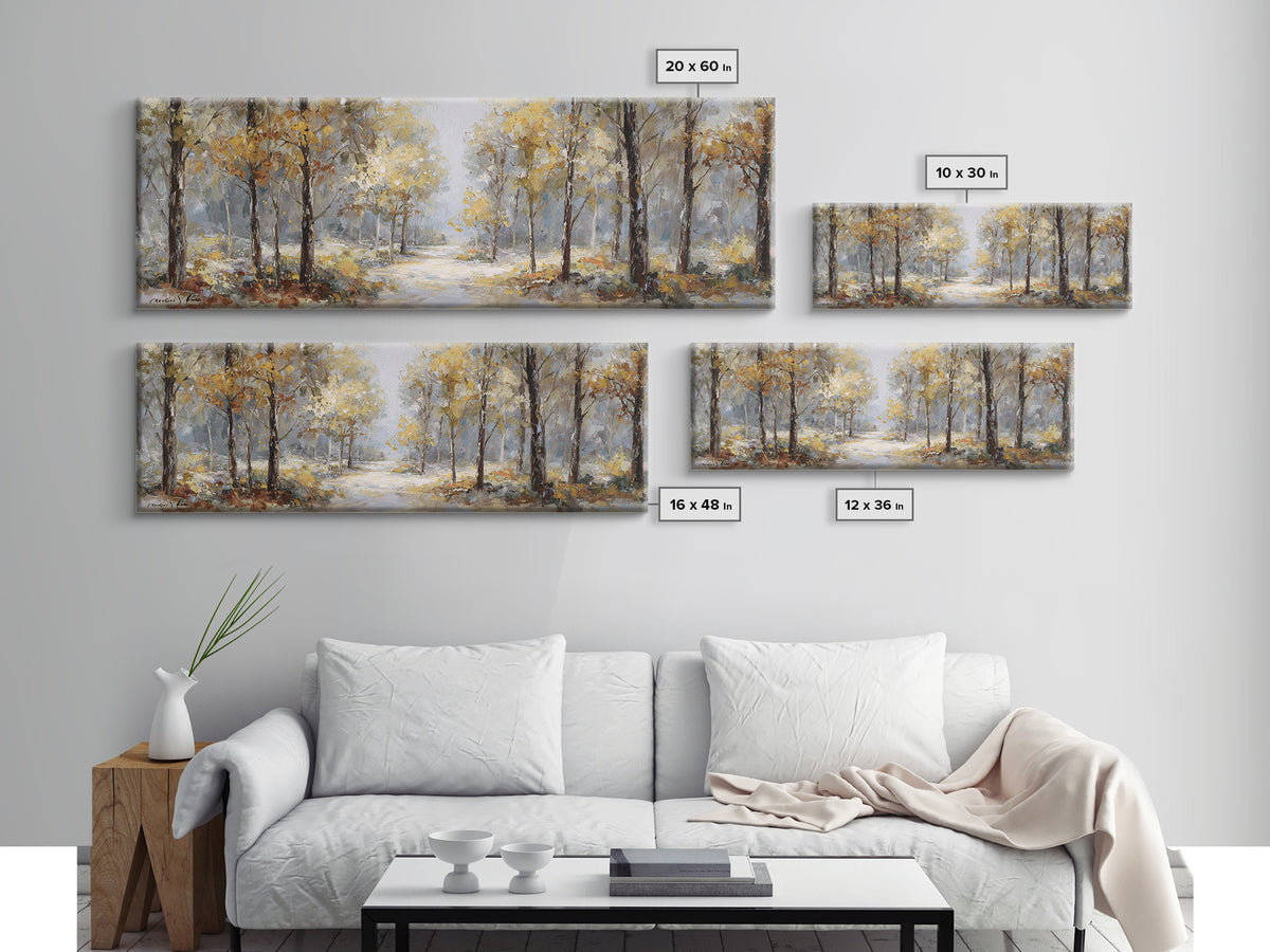 Woodland Path with Golden Autumn Atmosphere Framed Canvas Print, Art, Art Print, Living Room Decor, Fine Art, ART-3x1-87