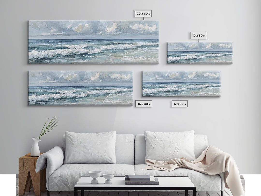 Dramatic Seascape with Foam and Storm Clouds Canvas Print, Art, Textured Painting, Living Room Decor, Oil Painting, ART-3x1-88