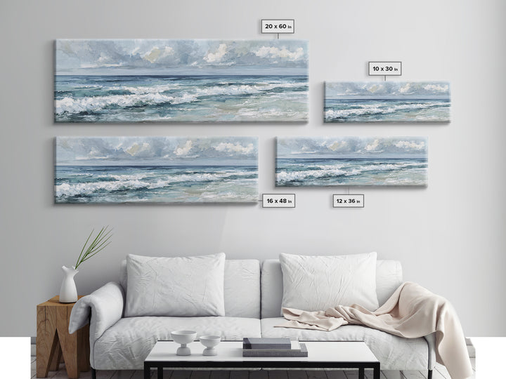 Dramatic Seascape with Foam and Storm Clouds Canvas Print, Art, Textured Painting, Living Room Decor, Oil Painting, ART-3x1-88