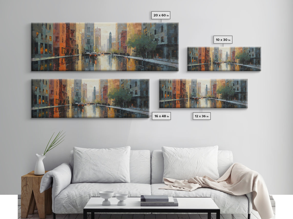 Moody City Scene Reflected Canvas Print, Art, Canvas Art, Living Room Decor, Fine Art, Horizontal Wall Art, Home Decor, ART-3x1-98