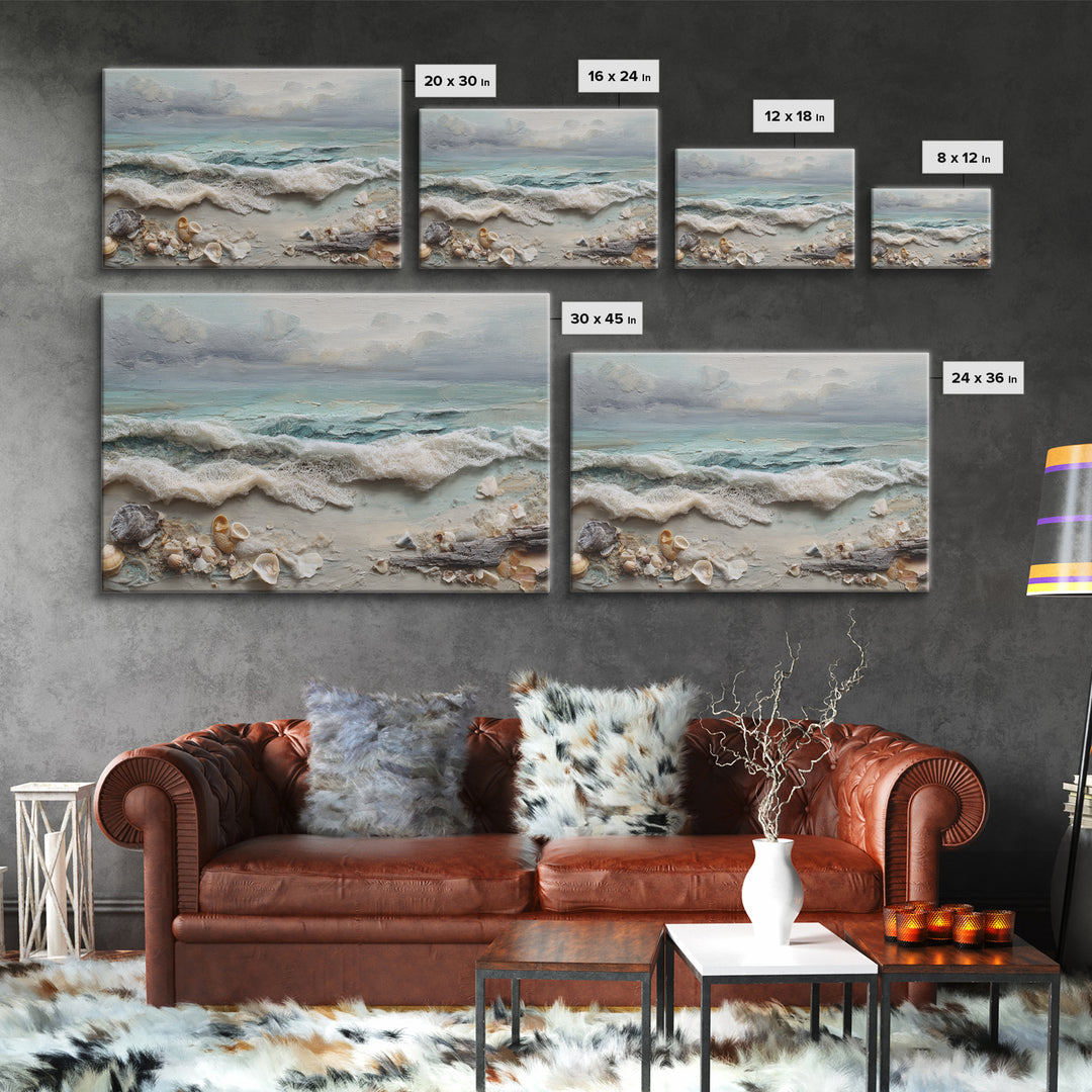 Dramatic Seascape with Foam and Storm Clouds Framed Canvas Print, Art, Printable Art, Living Room Decor, Oil Painting, ART-3x2-100
