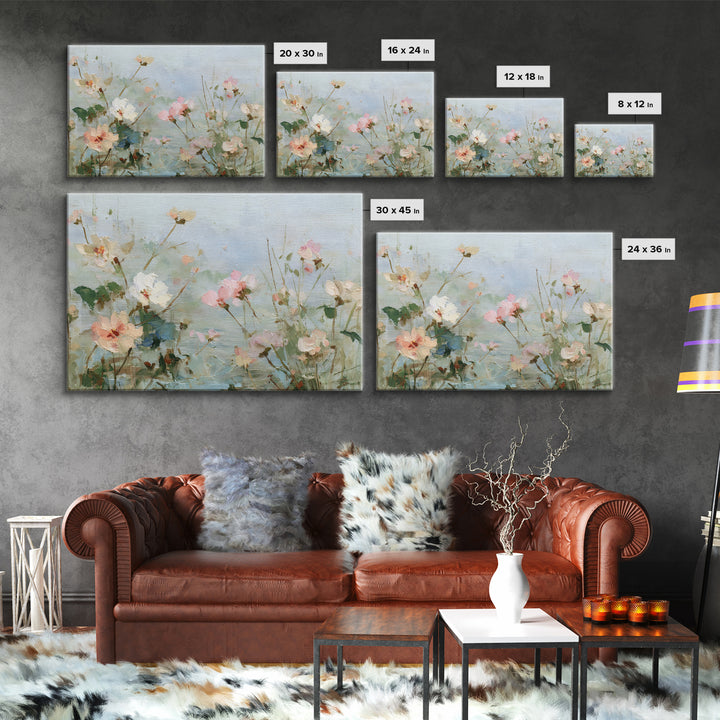 Painterly Meadow with Loose Impressionist Flowers Framed Canvas Print, Art, Art Deco, Living Room Decor, Fine Art, ART-3x2-19