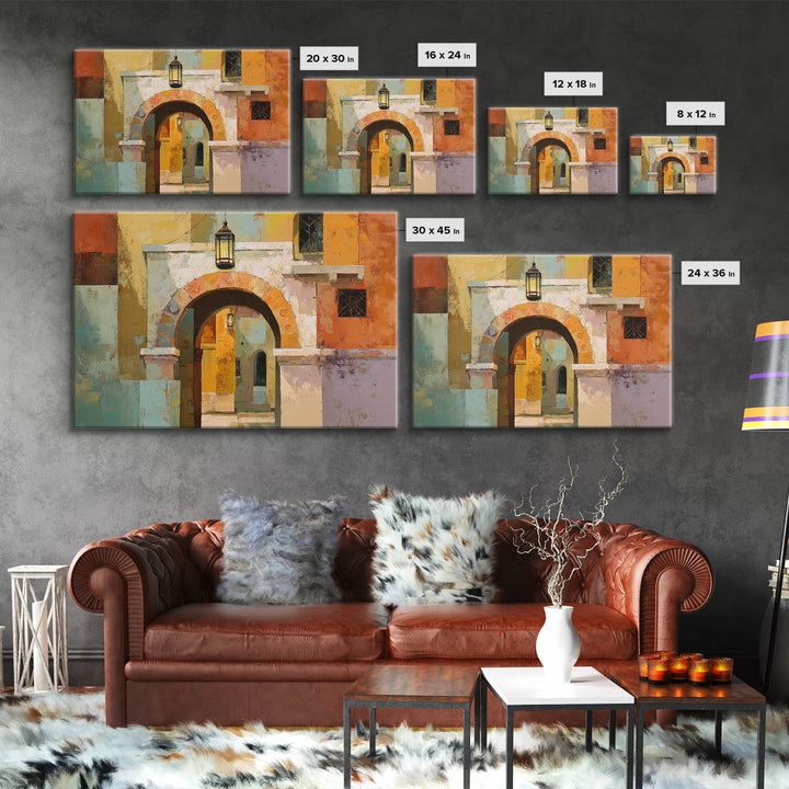 Architectural Archway in Warm Mediterranean Light Framed Canvas Print, Art, Minimalist Decor, Living Room Decor, Fine Art, ART-3x2-2
