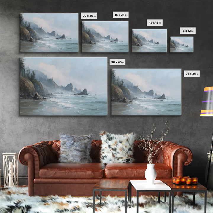 Dramatic Seascape with Foam and Storm Clouds Framed Canvas Print, Art, Living Room Decor, Fine Art, Art Nouveau, ART-3x2-28