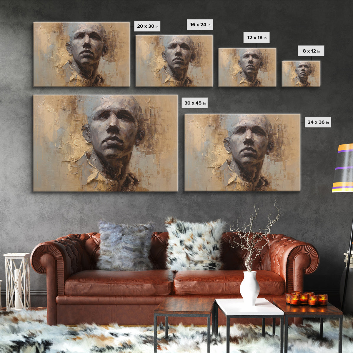 Expressive Portrait with Dramatic Light and Textured Canvas Print, Art, Art Commission, Living Room Decor, Fine Art, ART-3x2-32