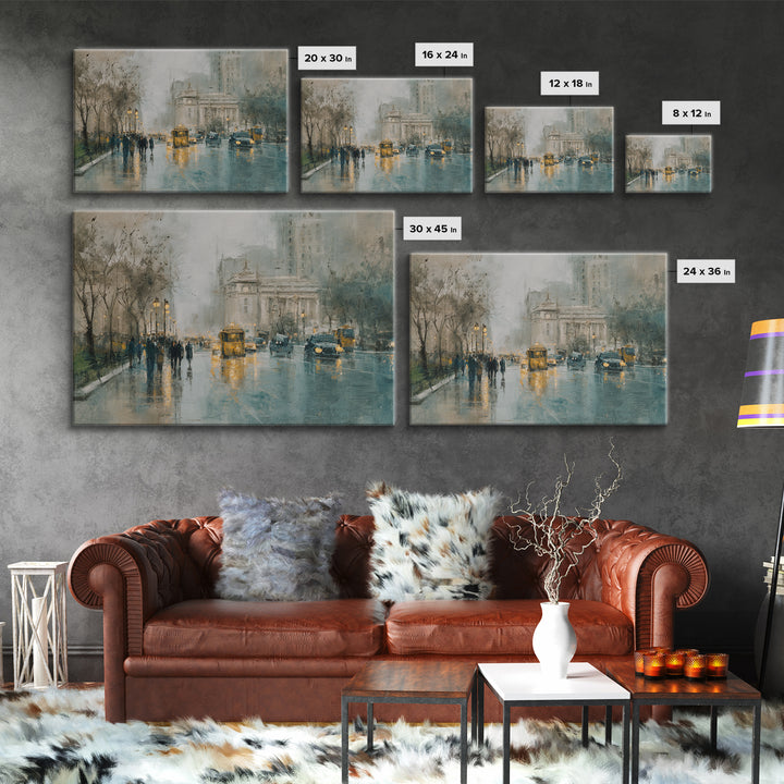 Moody City Scene Reflected Canvas Print, Art, Metal Wall Art, Living Room Decor, Fine Art, Textured Wall Art, ART-3x2-38