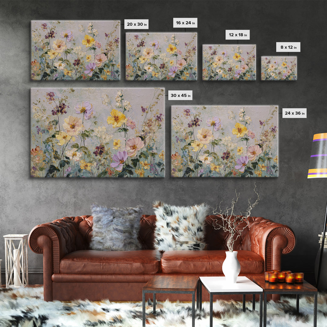 Painterly Meadow with Loose Impressionist Flowers Canvas Print, Art, Canvas Art, Living Room Decor, Fine Art, ART-3x2-43