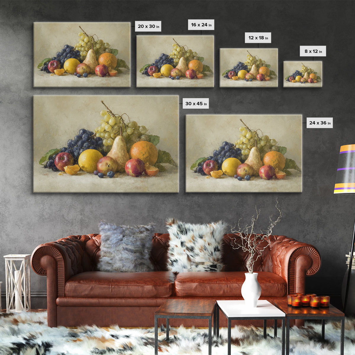 Bold Pop Fruit Composition Canvas Print, Art, Large Wall Art, Living Room Decor, Watercolor Art, Prints Wall Art, ART-3x2-44