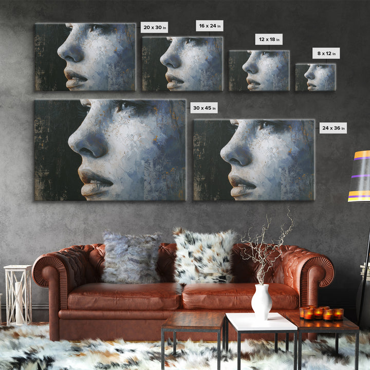 Expressive Portrait with Dramatic Light and Textured Canvas Print, Art, Textured Wall Art, Living Room Decor, Oil Painting, ART-3x2-56