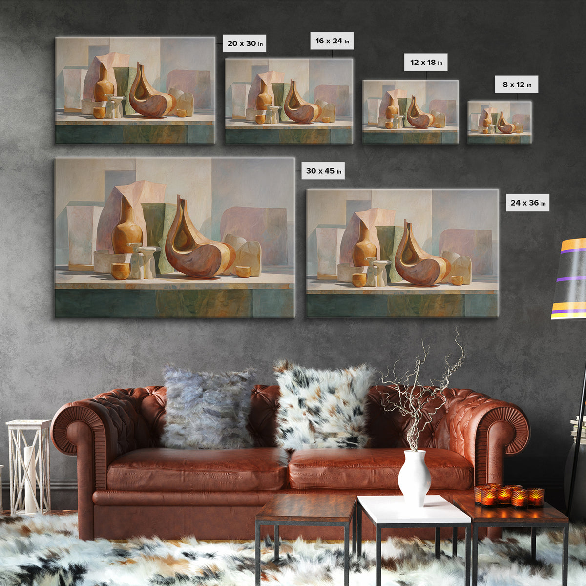 Modern Sculptural Shapes Rendered as Painted Forms Canvas Print, Art, Art Deco, Living Room Decor, Abstract Art, ART-3x2-58