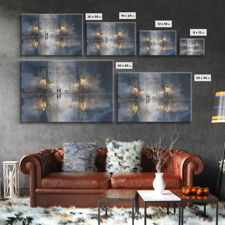 Moody City Scene Reflected Canvas Print, Art, Metal Wall Art, Living Room Decor, Fine Art, Textured Wall Art, ART-3x2-62