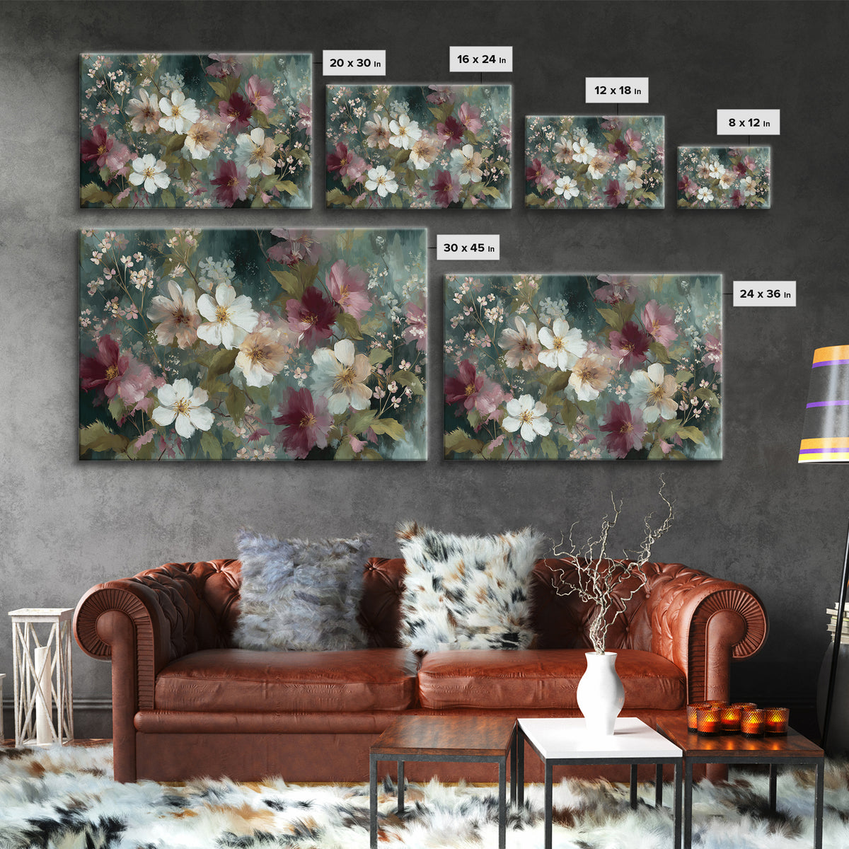 Painterly Meadow with Loose Impressionist Flowers Canvas Print, Art, Pink Wall Art, Living Room Decor, Watercolor Art, ART-3x2-67
