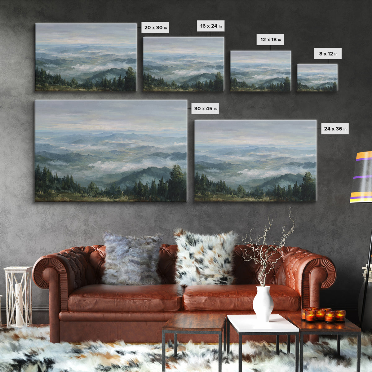 Quiet Mountain Scene Framed Canvas Print, Art, Canvas Wall Art, Living Room Decor, Fine Art, Boho Wall Art, Pink Wall Art, ART-3x2-69