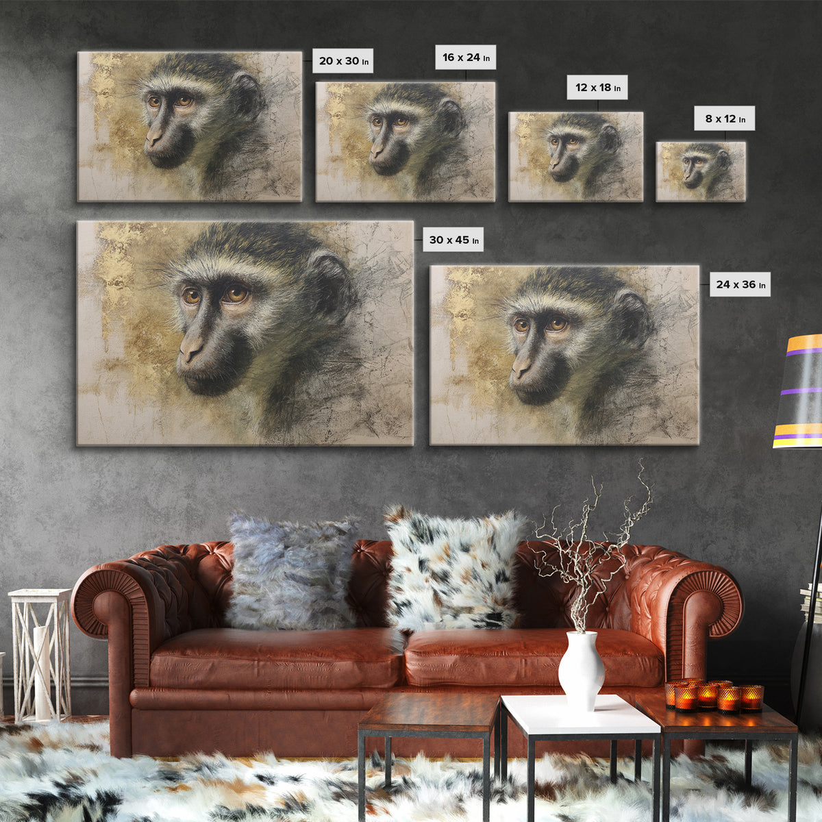 Elegant Animal Portrait Framed Canvas Print, Art, Digital Wall Art, Living Room Decor, Fine Art, Framed Art, ART-3x2-70