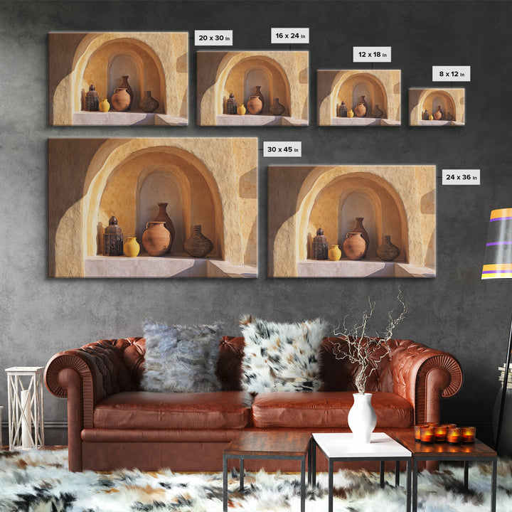 Architectural Archway in Warm Mediterranean Light Framed Canvas Print, Art, Wall Art for Mom, Living Room Decor, Oil Painting, ART-3x2-74