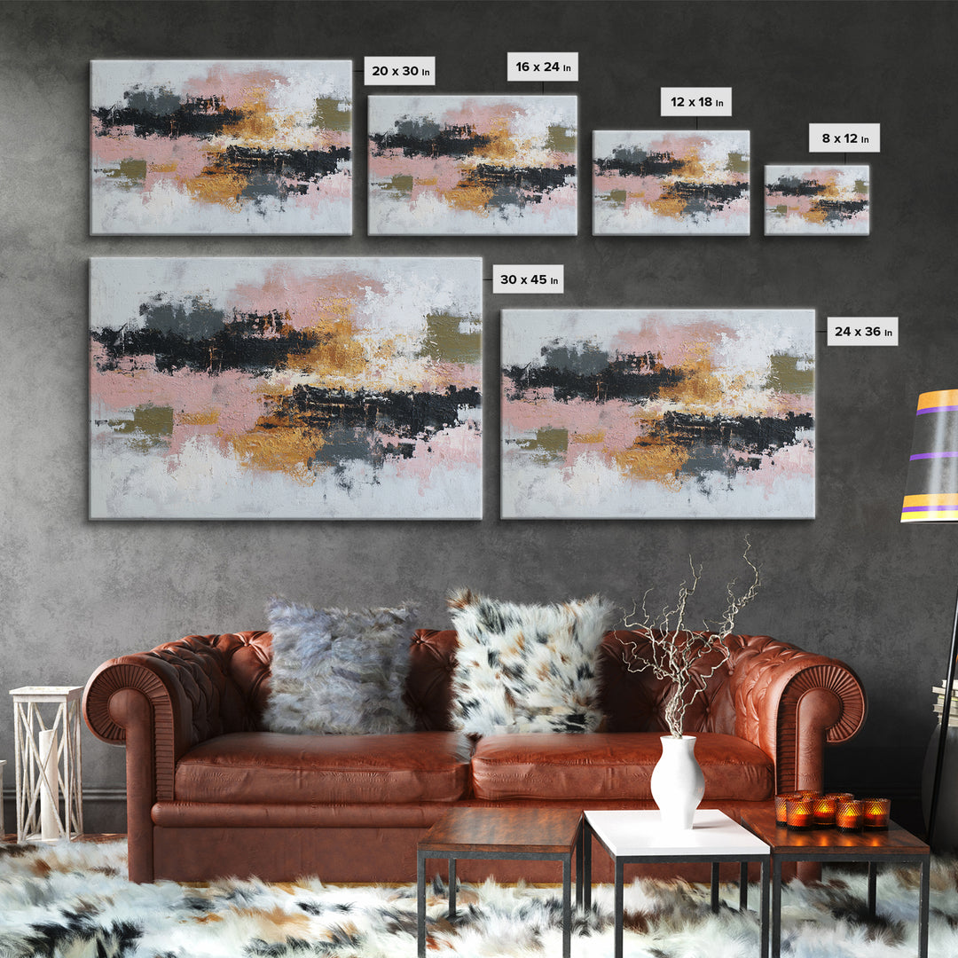 Contemporary Abstract with Layered Pigments and Energetic Framed Canvas Print, Art, Abstract Art, Living Room Decor, ART-3x2-78