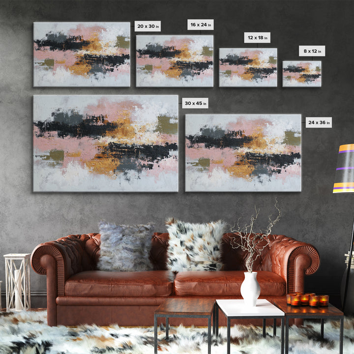 Contemporary Abstract with Layered Pigments and Energetic Framed Canvas Print, Art, Abstract Art, Living Room Decor, ART-3x2-78