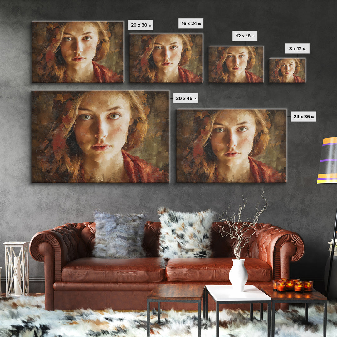 Expressive Portrait with Dramatic Light and Textured Framed Canvas Print, Art, Art Prints, Living Room Decor, Fine Art, ART-3x2-8