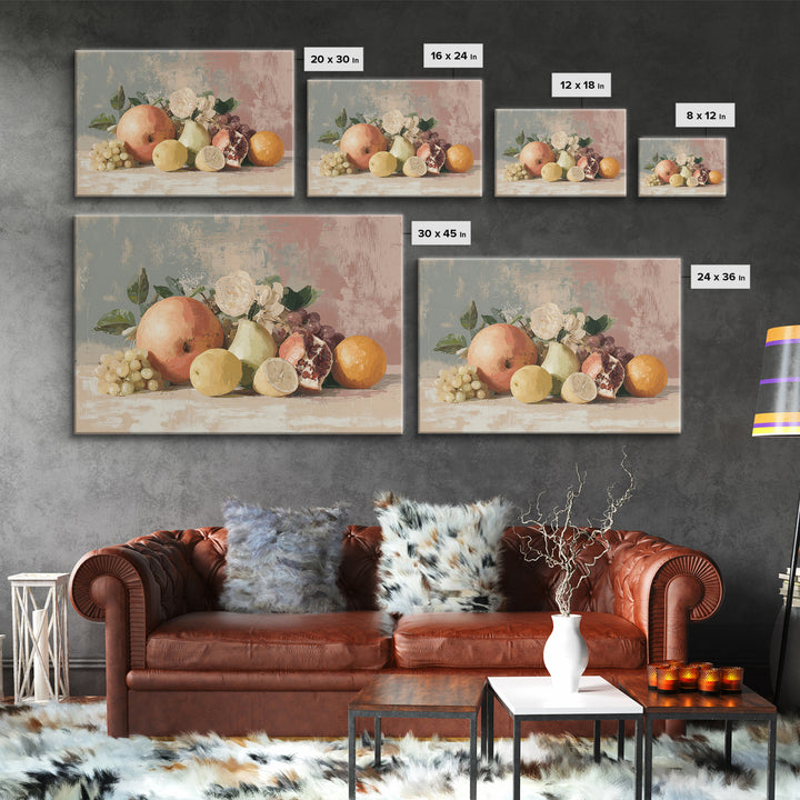 Bold Pop Fruit Composition Framed Canvas Print, Art, Boho Wall Art, Living Room Decor, Fine Art, Textured Painting, ART-3x2-92