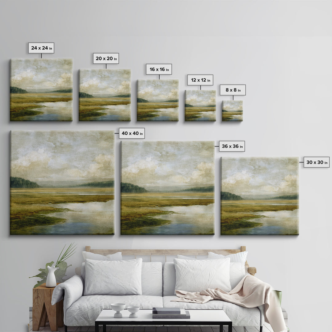 Wide Olive and Beige Meadow Panorama Canvas Print, Above Sofa Art, Set of 3 Wall Art, Living Room Decor, Fine Art, Statement, ASA-1x1-10